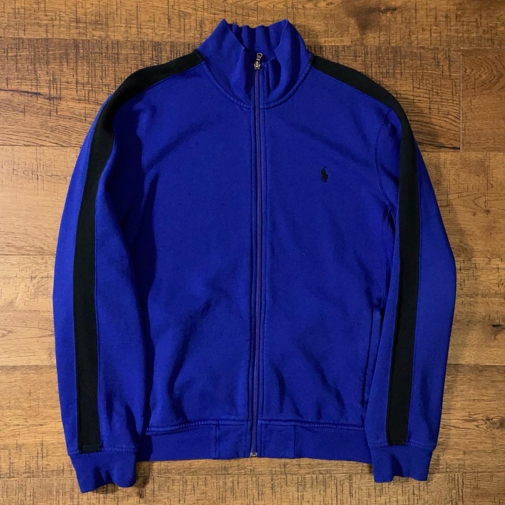 Polo Ralph Lauren Track Jacket Mens L Blue Preppy Striped Zip Up Vintage